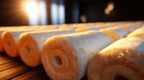 close up of small rolls of yellow mineral wool insulation