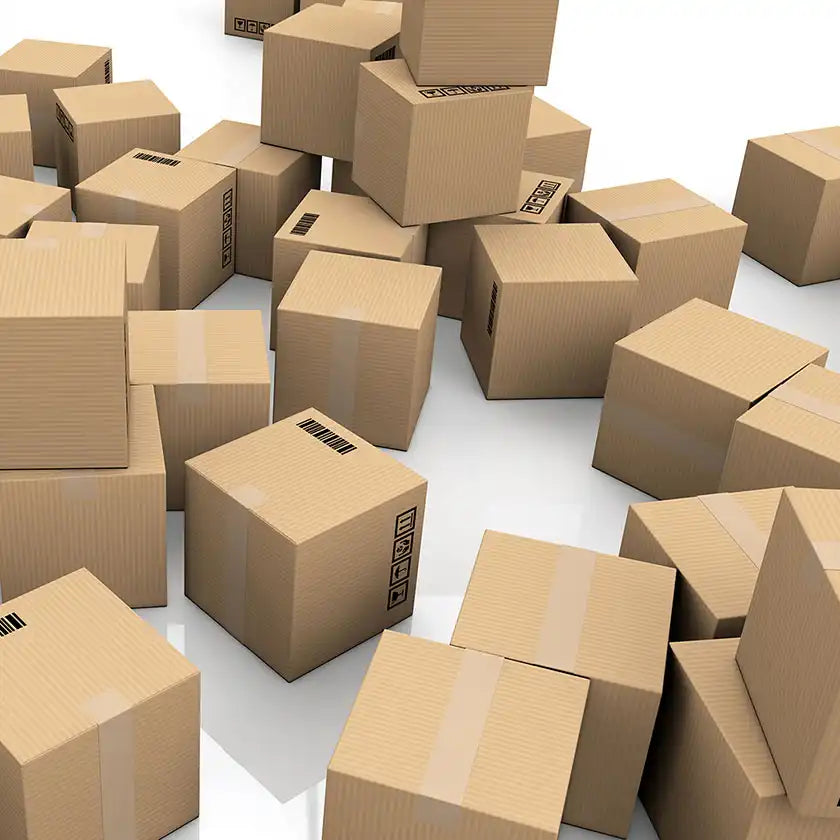 Cardboard boxes filled with pipe and duct insulation strewn around