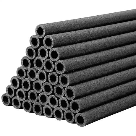 A stack of foam pipe insulation in a pyramid shape used for pipe lagging