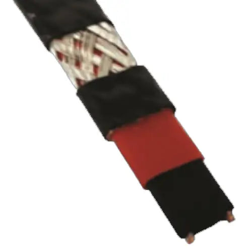 Black and red insulated trace heating cable with braided copper strands
