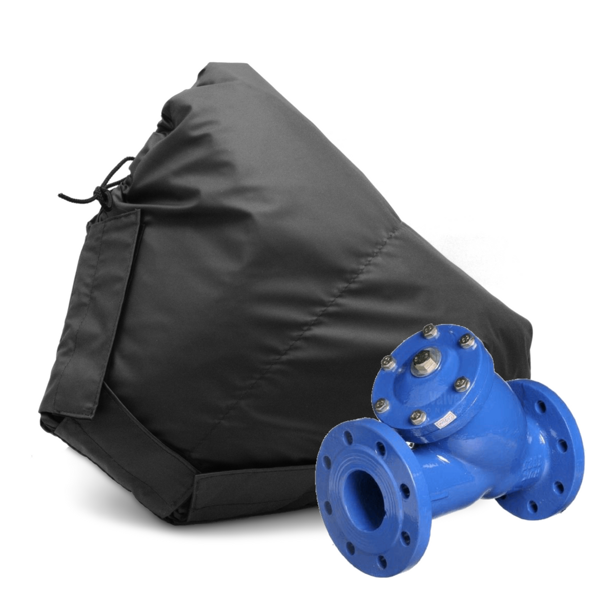 Black WeatherPro External Valve Thermal Jacket for the Flanged Strainer Valve