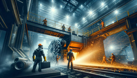 Industrial steel mill showcasing workers and sparks, emphasizing custom fire-resistant solutions.