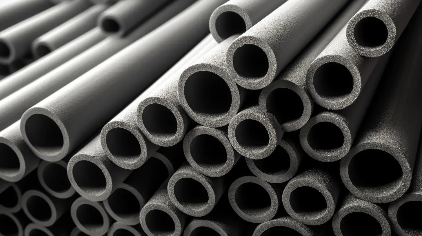 Stacked circular metal and plastic pipes for effective foam pipe insulation solutions.