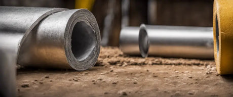 Metal pipe on a dusty surface, emphasizing insulation options like mineral wool insulation.