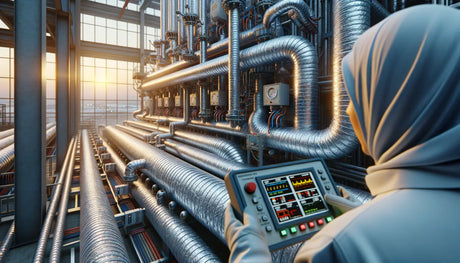 Complex network of industrial pipes illustrating heat tracing and heat tape systems.