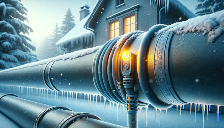 Illuminated heat trace pipeline with icicles in a snowy environment for heat trace systems.