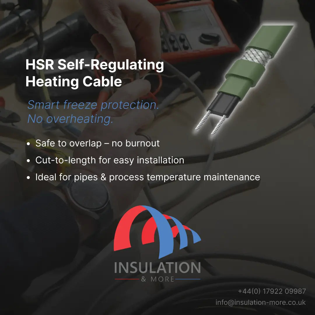 Green self-regulating heating cable for freeze protection with braided interior and black terminals