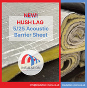 HushLag acoustic sheet: silver foil-faced 5/25 barrier with yellow fiberglass core