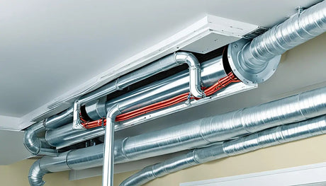 HVAC ductwork system with exposed metal pipes for efficient duct installation.