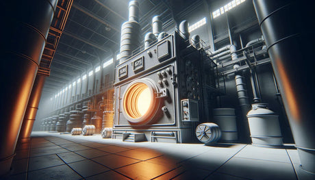 Industrial furnace with glowing opening showcasing energy efficiency in industrial ovens.