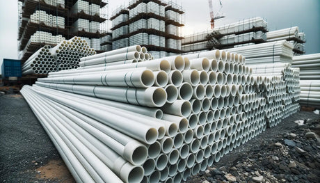 stacks of polyethylene pipes on a construction site