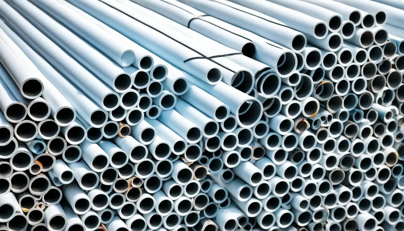 Stack of cylindrical metal pipes illustrating essential pipe insulation for PVC pipes.