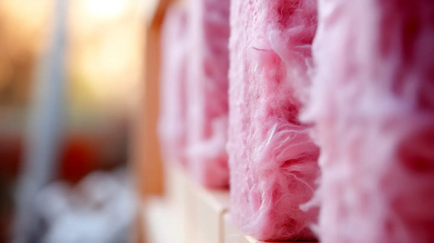 Pink cotton candy on sticks in context of common insulation choices and aesthetics.