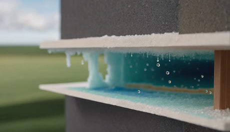 Cross-section model of coastline illustrating moisture impact on spray foam insulation.