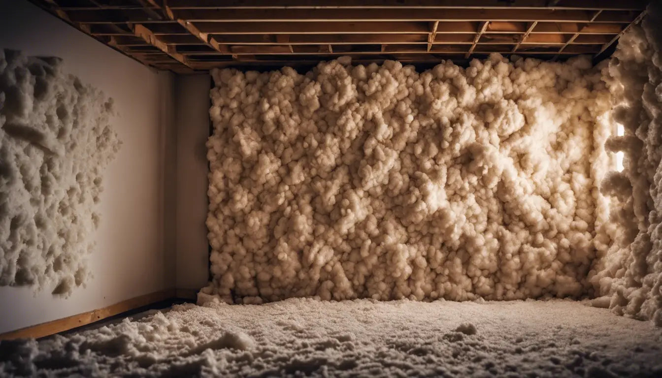 Room filled with loose insulation material related to spray foam insulation solutions.