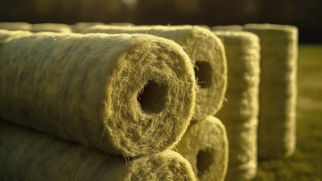 Rolls of mineral wool pipe lagging. Used for insulating pipes.