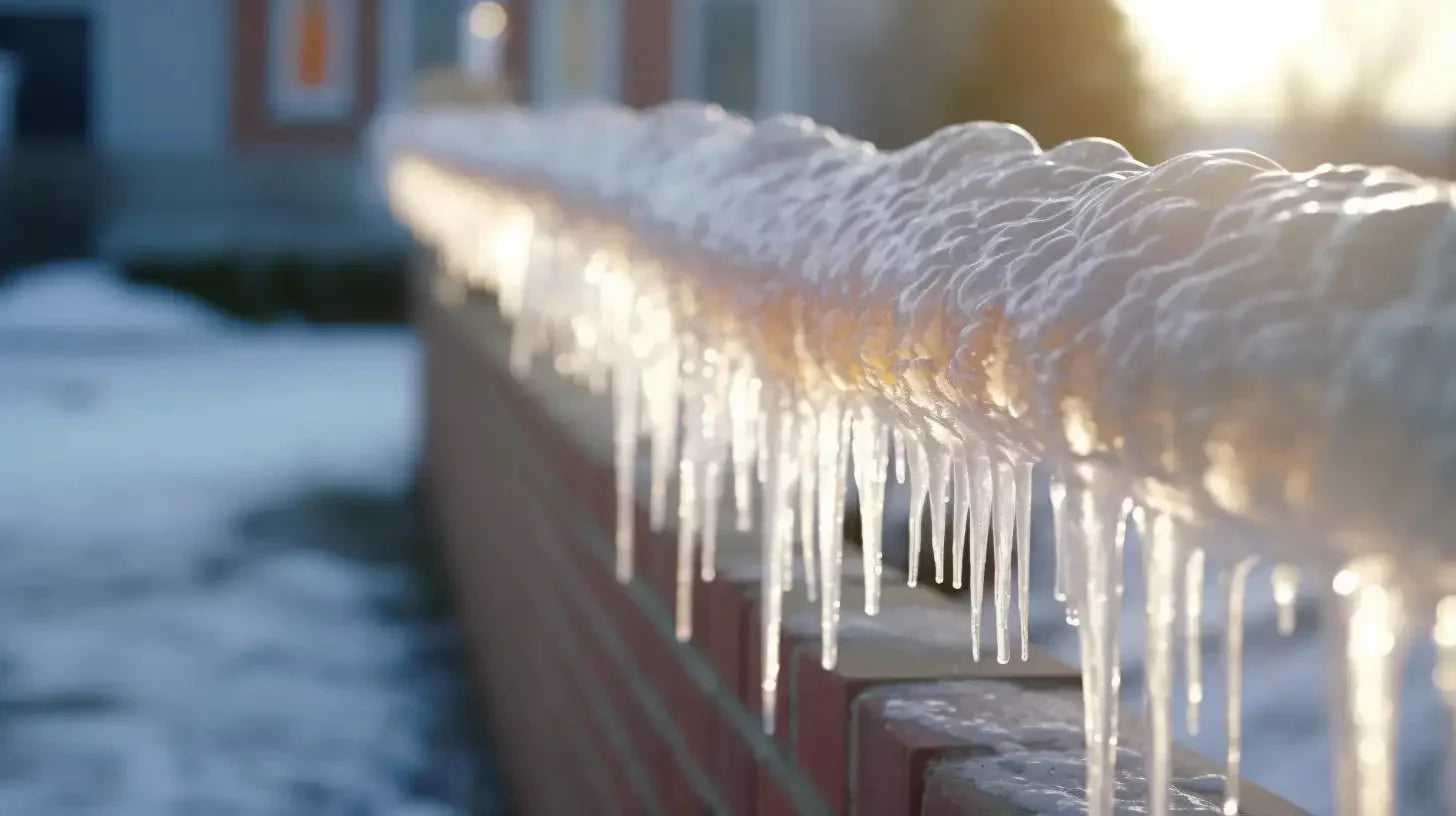 Icicles hanging from a roof, highlighting the need for trace heating cables.