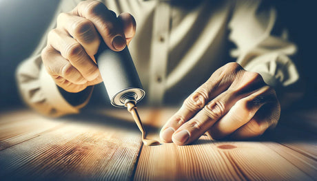 Hands using a caulking gun to prevent failed sealant and mildew growth on wood.