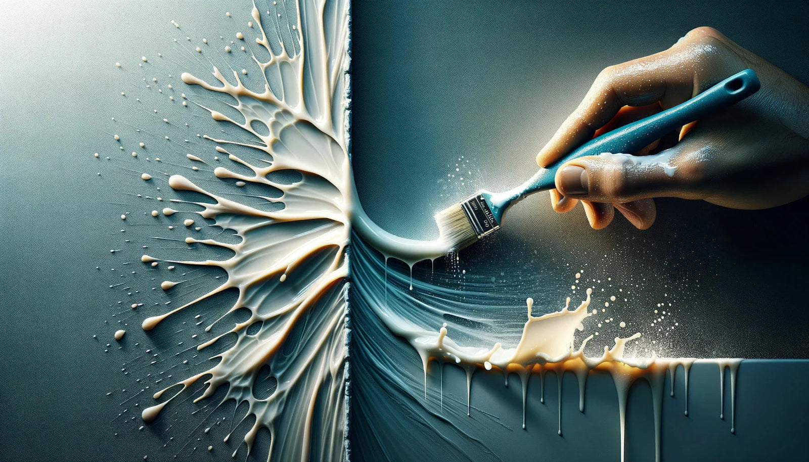 Paintbrush illustrates a surreal tear in reality, emphasizing waterproof sealants against water damage.