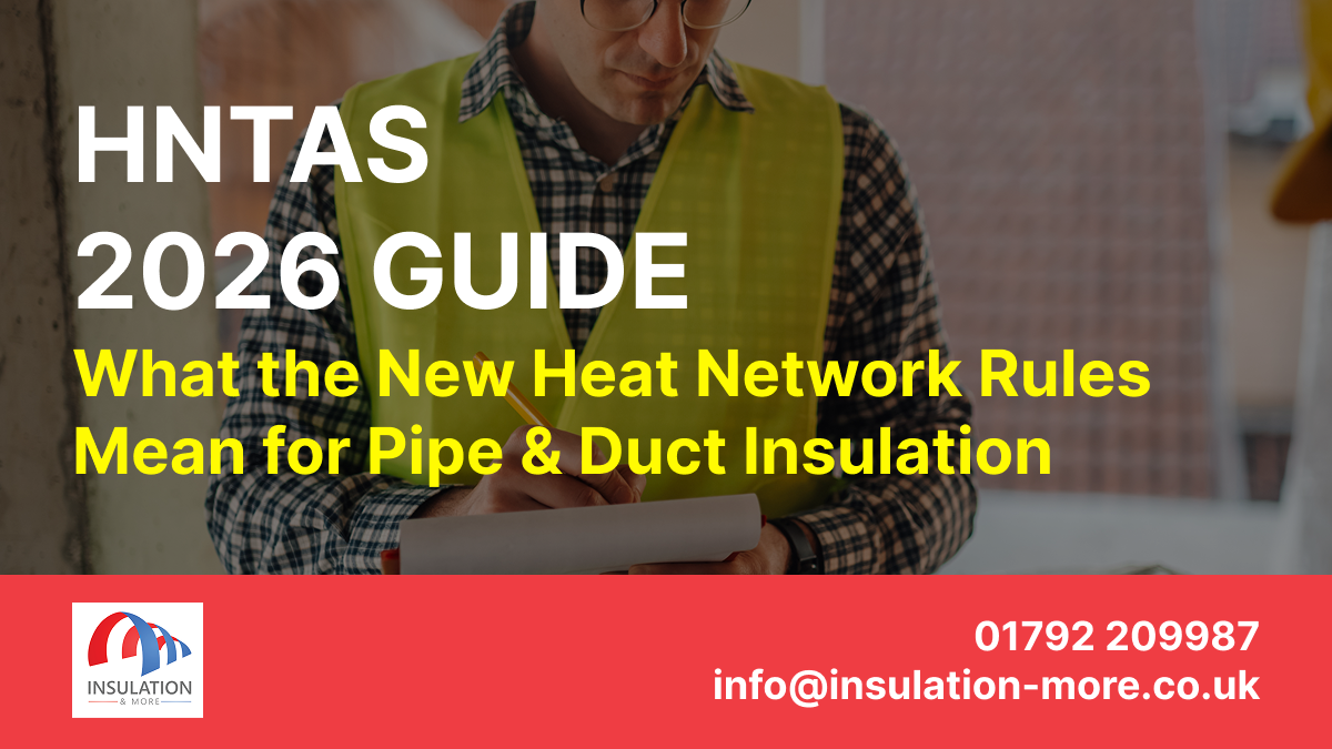HNTAS 2026 guide banner covering heat network rules for pipe and duct insulation