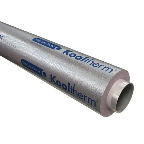 Kingspan Kooltherm silver and white phenolic pipe insulation roll with reflective tape