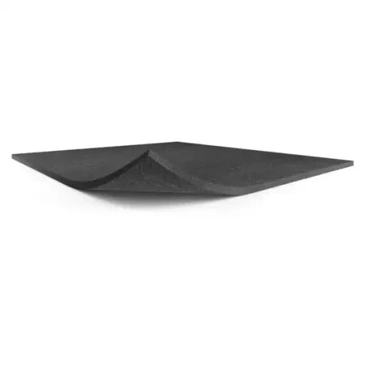 Black sound absorption sheet tray with rounded edges and central indentation