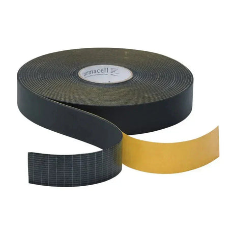 Black and yellow textured foam tape for insulation, proper sealing, and reducing energy loss.
