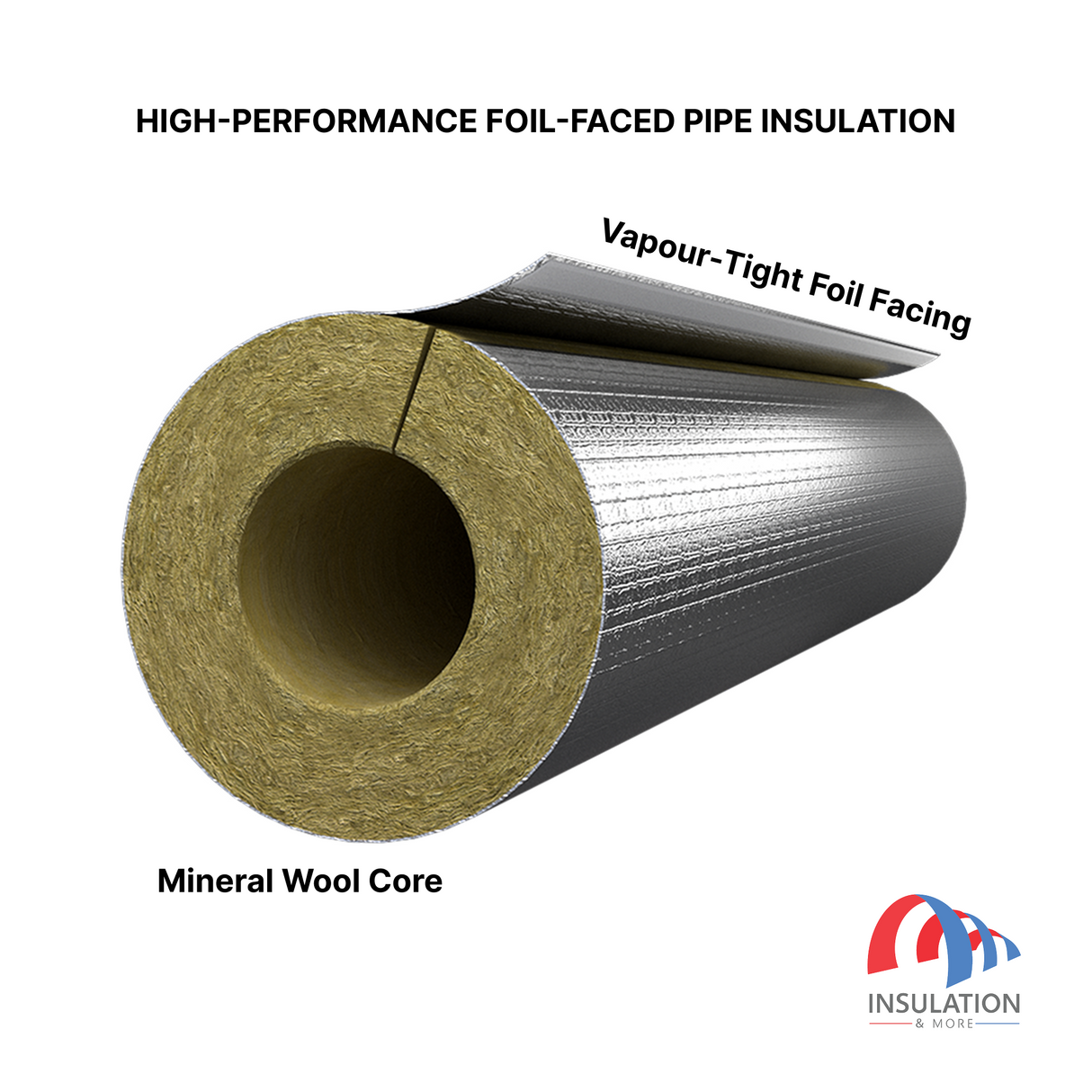 Rockwool Foil Faced Pipe Insulation/Pipe Lagging (1m)